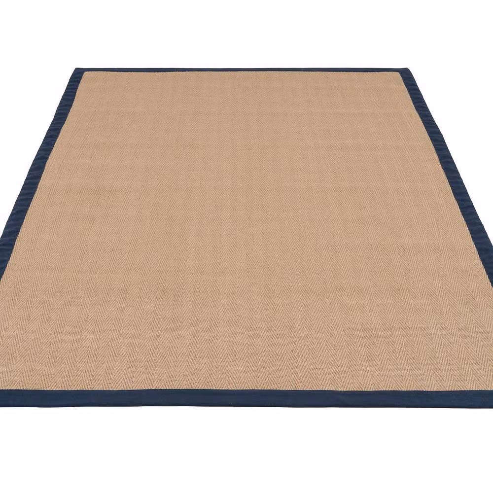 Kukoon Beige and Blue Jute Herringbone Pattern Non-Slip Flat Weave Rug, W: 240 cm, D: 330 cm – 3