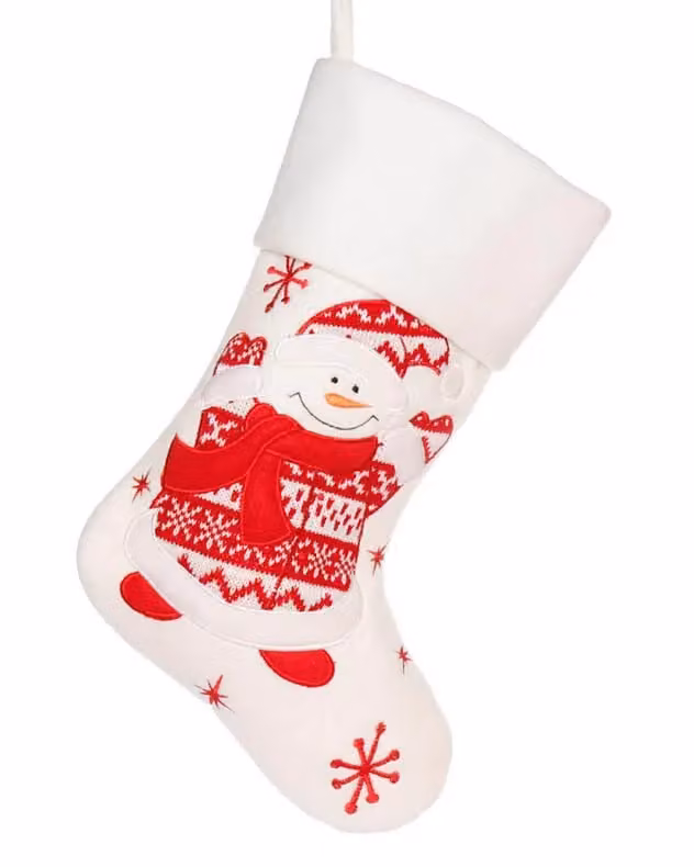 Dibor Set of 4 Smiling Snowman Children's Christmas Stocking Bags in White and Red – 2
