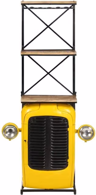 Berkfield Home Tractor Wine Cabinet in Yellow, Solid Mango Wood with Glass Doors, W/D/H: 49 x 31 x 172 cm