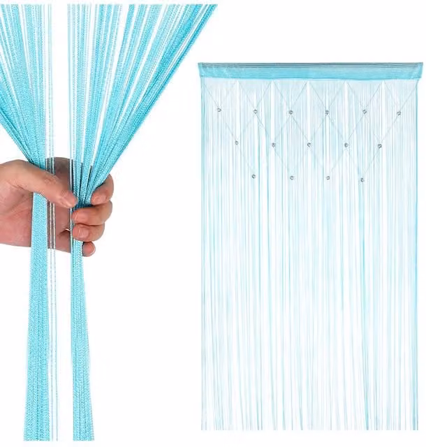 Neel Blue Turquoise and Gold Beaded String Curtain Panel, W: 100 cm, H: 200 cm – 1