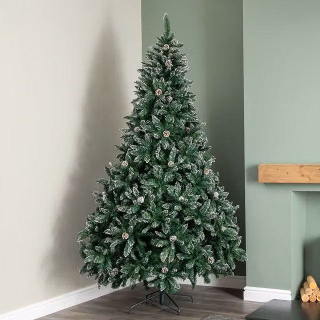 Premier Decorations 7ft Rocky Mountain Pine Artificial Christmas Tree in Green and White