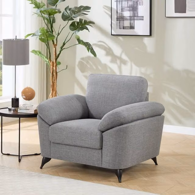 More4Homes Malmo Scandi Style Grey Fabric Lounge Chair with Armrests and Metal Frame – 1