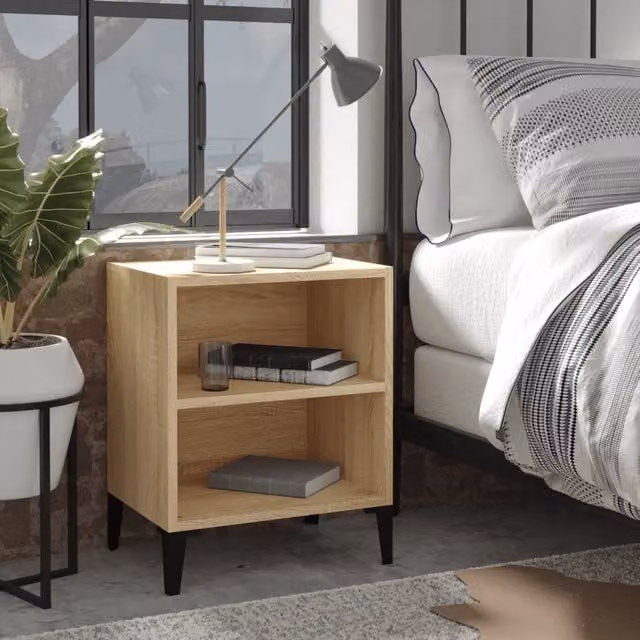 Berkfield Home Bed Cabinet in Sonoma Oak and Brown with Metal Legs, W/D/H: 40 x 30 x 50 cm – 1