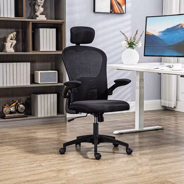 Vinsetto Black Mesh Task Chair with Headrest, 4D Lumbar Support and Flip-up Armrests