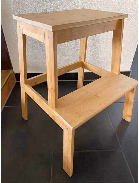 SPETLEK Bamboo Wooden Step Stool and Portable Kitchen Ladder in Natural Brown – 1