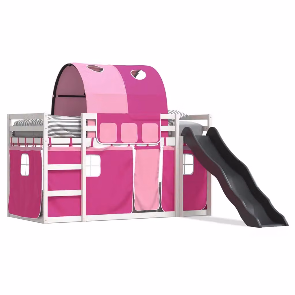Berkfield Home Pink Solid Wood Childrens Bunk Bed with Slide and Curtains W/D/H: 90 x 200 cm – 2