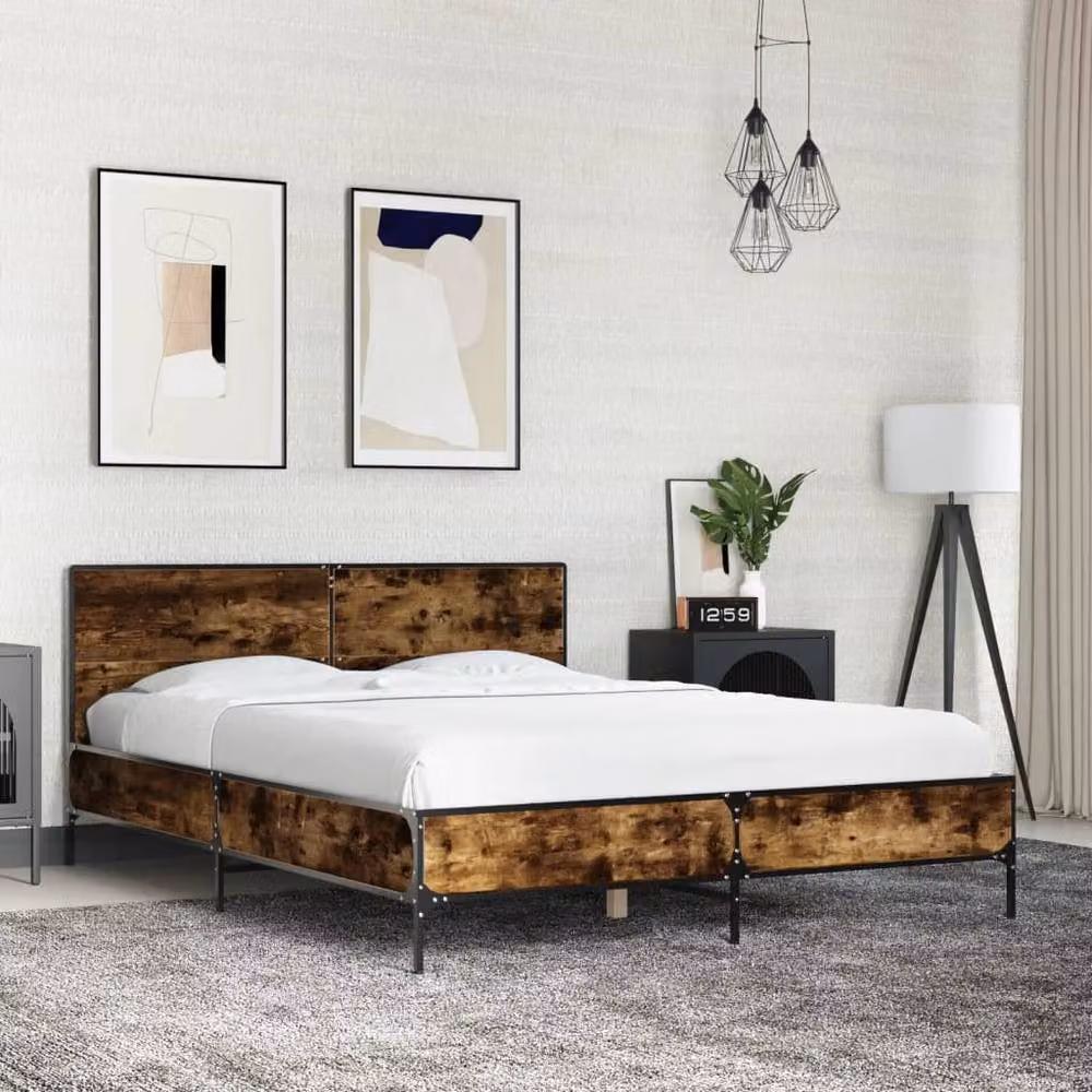 Berkfield Home Smoked Oak Bed Frame in Brown, W/D/H: 140 x 190 cm – 2