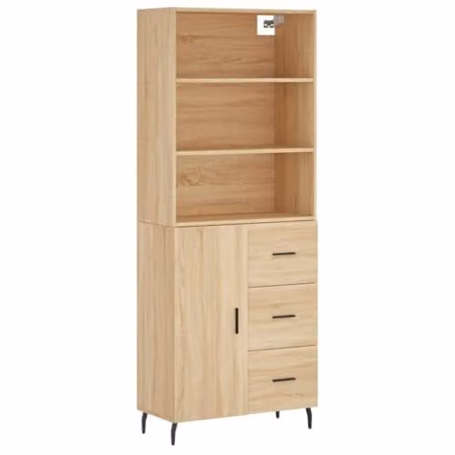 vidaXL Modern Sonoma Oak Highboard Sideboard with Drawers and Shelves, Brown – 1