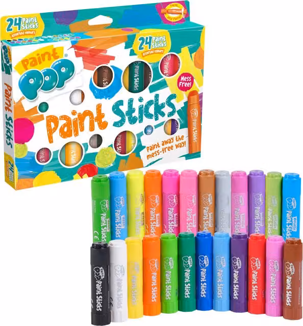 Paint Pops 24 Pack Water Soluble Fast Drying Mess Free Wax Paint Sticks for Children in White and Multicolour – 1