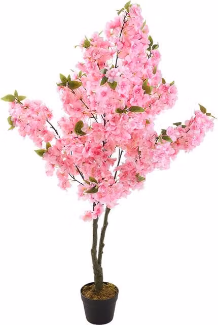 Livingandhome Potted Artificial Cherry Blossom Tree in Pink and Green