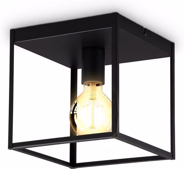 B.K.Licht Industrial Cube Ceiling Light, Black Metal, E27 Socket, Side: 22 cm – 6