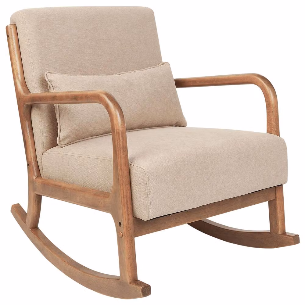 Wyld and Coco Heritage Rockhaven Beige Fabric Rocking Chair with Rubberwood Legs – 2