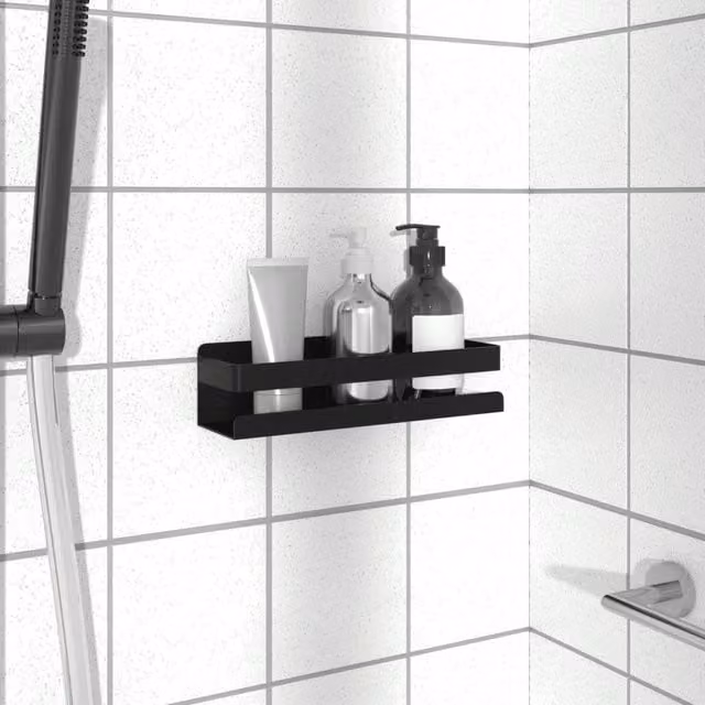 Berkfield Home Matt Black Shower Shelf, Brushed 304 Stainless Steel, W/D/H: 23 x 6.5 x 6.5 cm – 1