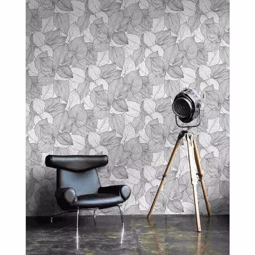 Erismann Collage Collection Non-Woven Abstract Floral Wallpaper in Grey, W: 53 cm, L: 10.05 m – 2