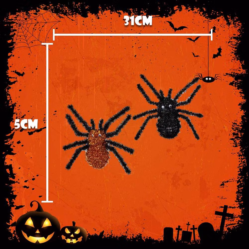VFM e-Store Halloween Tinsel Spider Party Decorations in Black and Orange, 4 Pack – 2