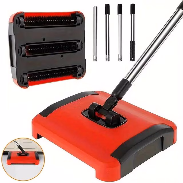 NESTLUNE Manual Carpet Sweeper and Floor Duster in Red