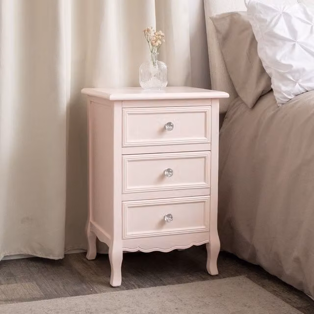 Melody Maison Sophia 3 Drawer Bedside Table in Pale Pink – 1
