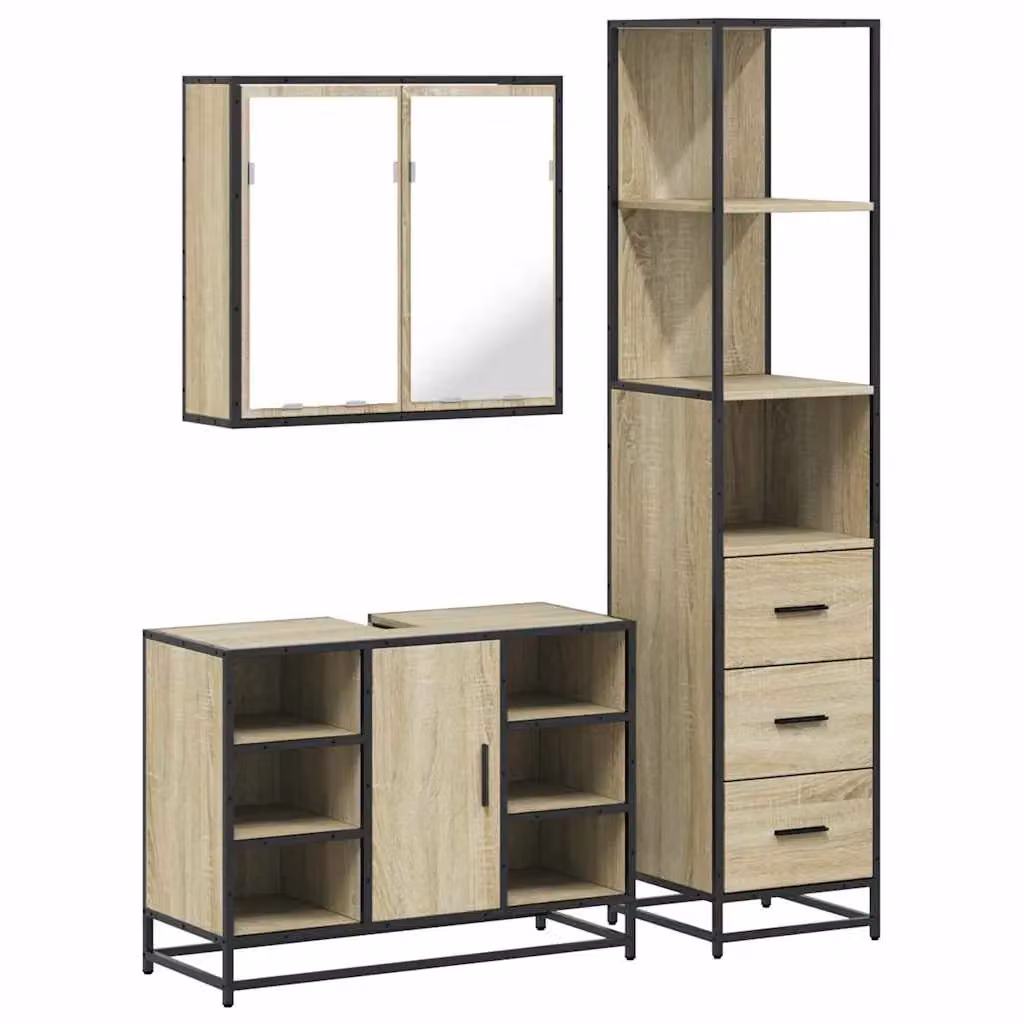 Berkfield Home 3 Piece Industrial Bathroom Furniture Set in Sonoma Oak Brown – 2