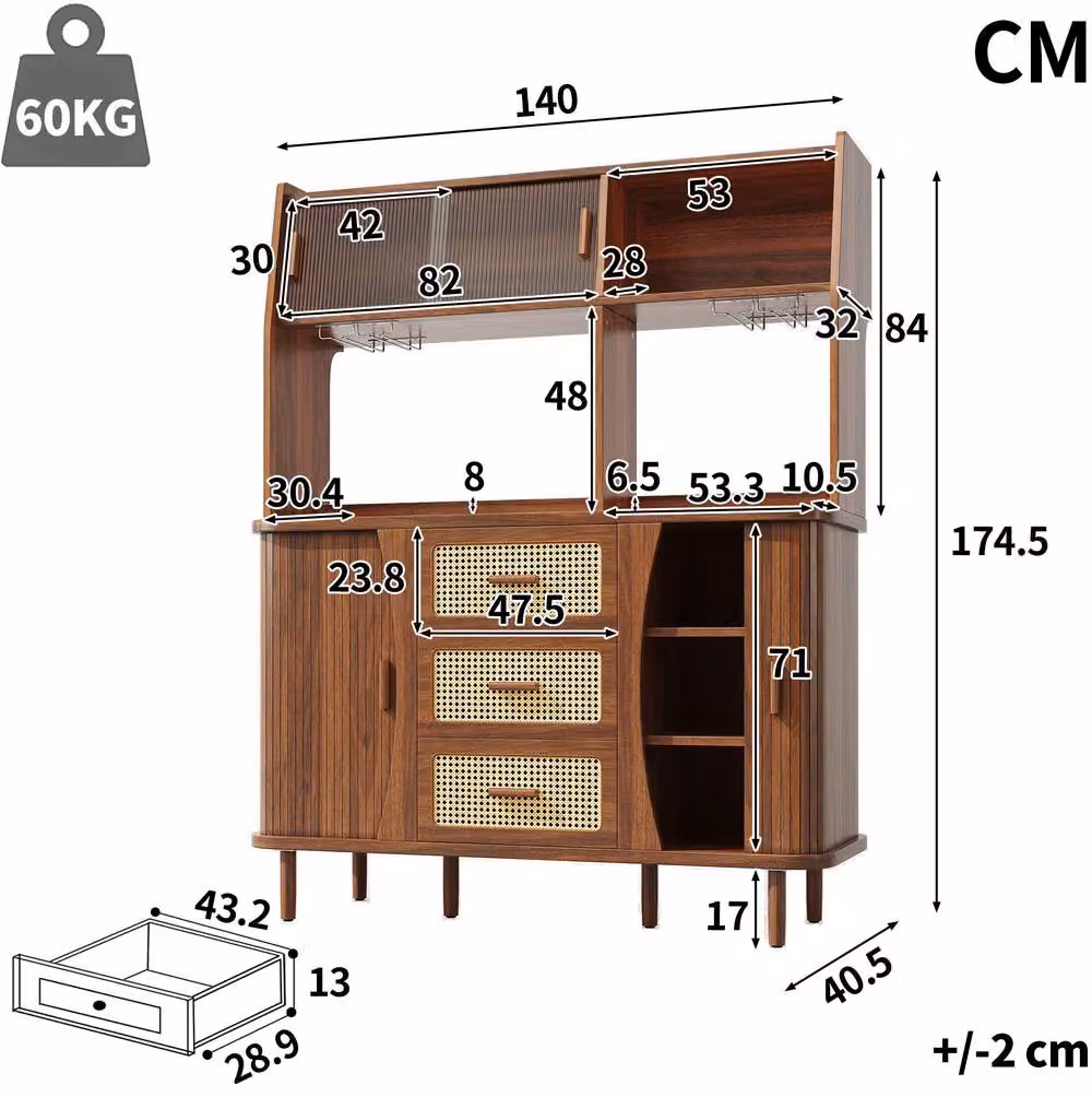 STILVORA Walnut Sideboard with Glass Sliding Doors in Brown – 3