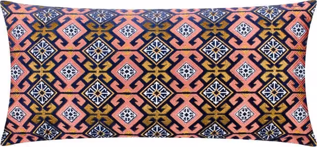Make it a Home Laurel Embroidered Velvet Rectangular Cushion in Rose Pink with Feather and Polyester Filling