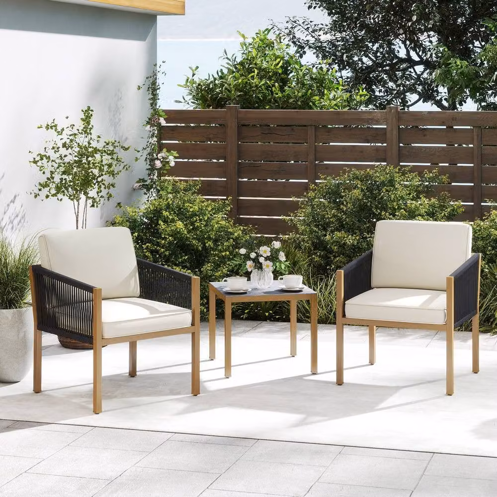Costway 3-Piece Patio Bistro Set with Woven Rope and Cushions in Beige – 3