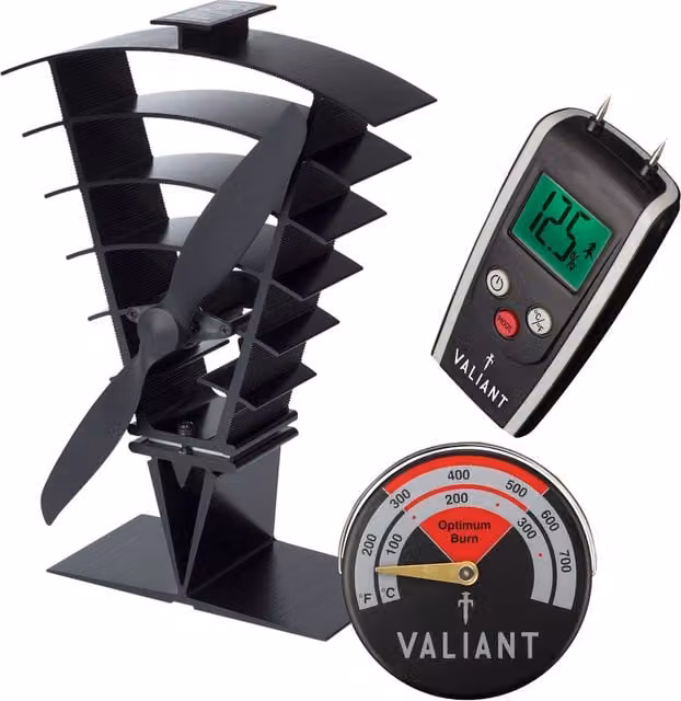 Valiant Stove Fan, Moisture Meter and Magnetic Thermometer Set in Red