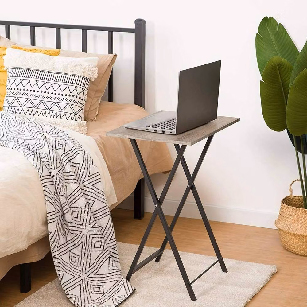 NESTLUNE Set of 2 Grey Folding Side Tables and TV Trays with Rectangular Matt Tops – 3