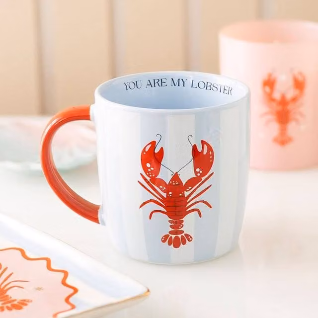 Uniqueful You Are My Lobster Striped Ceramic Mug in Blue, White and Red, 350 ml
