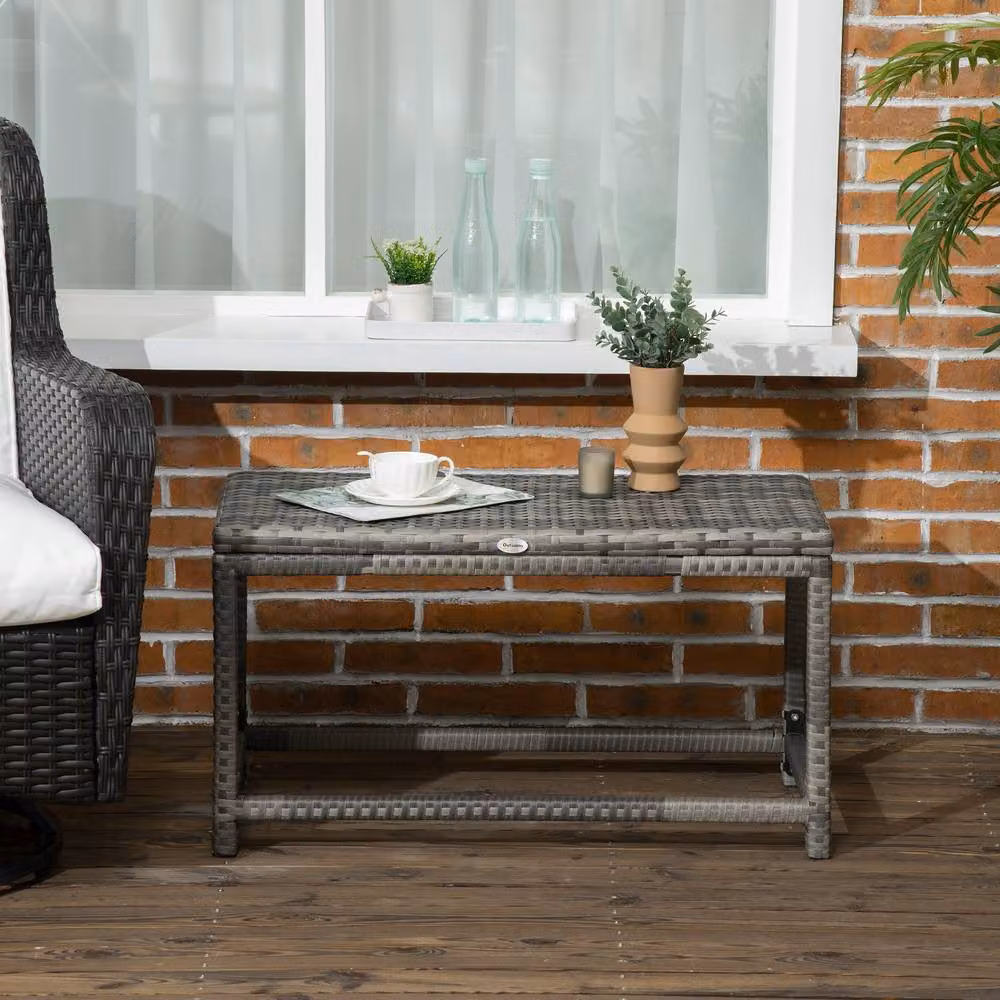 ERGOVEXA Grey Rattan Outdoor Coffee Table with Metal Frame – 8