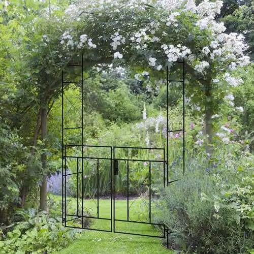 Outsunny Metal Garden Arch with Double Gate and Heart Design in Black, H 232 x W 36 x D 114 cm – 2