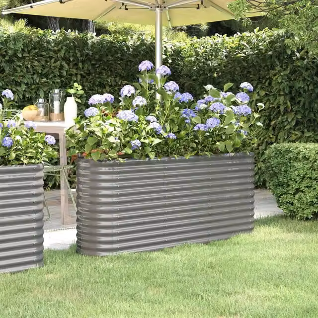 Berkfield Home Garden Powder-coated Steel Raised Bed in Grey, W/D/H: 152 x 40 x 68 cm – 1