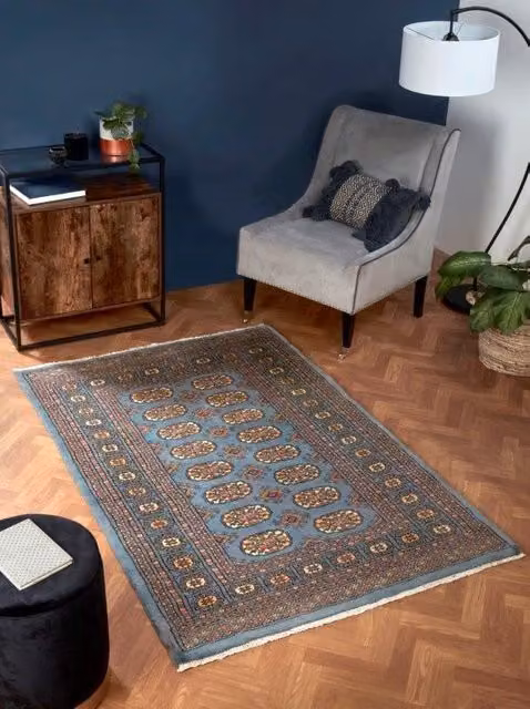Prestige Rug Collection Bokhara Oriental Hand Knotted Wool Rug in Blue, W: 90 cm, L: 150 cm
