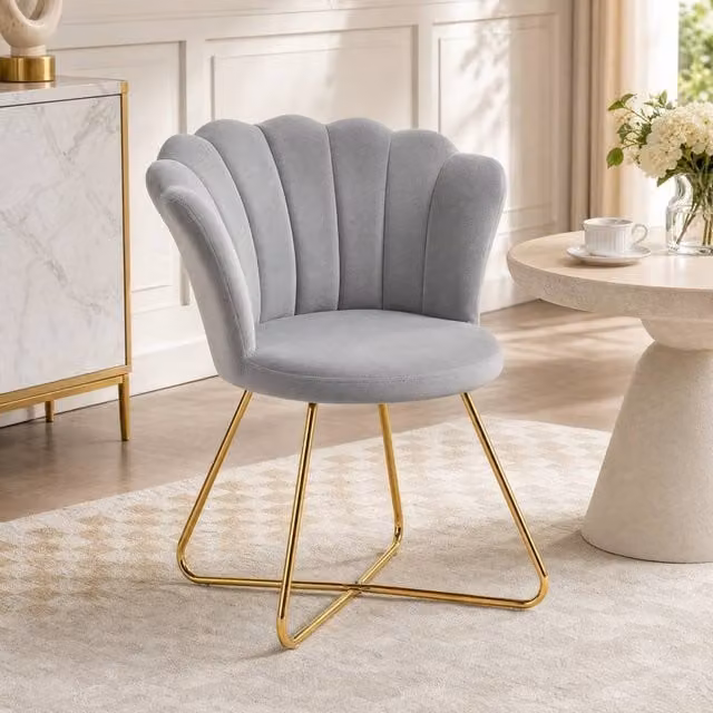 STILVORA Modern Grey Velvet Accent Chair with Metal Frame and Armrests