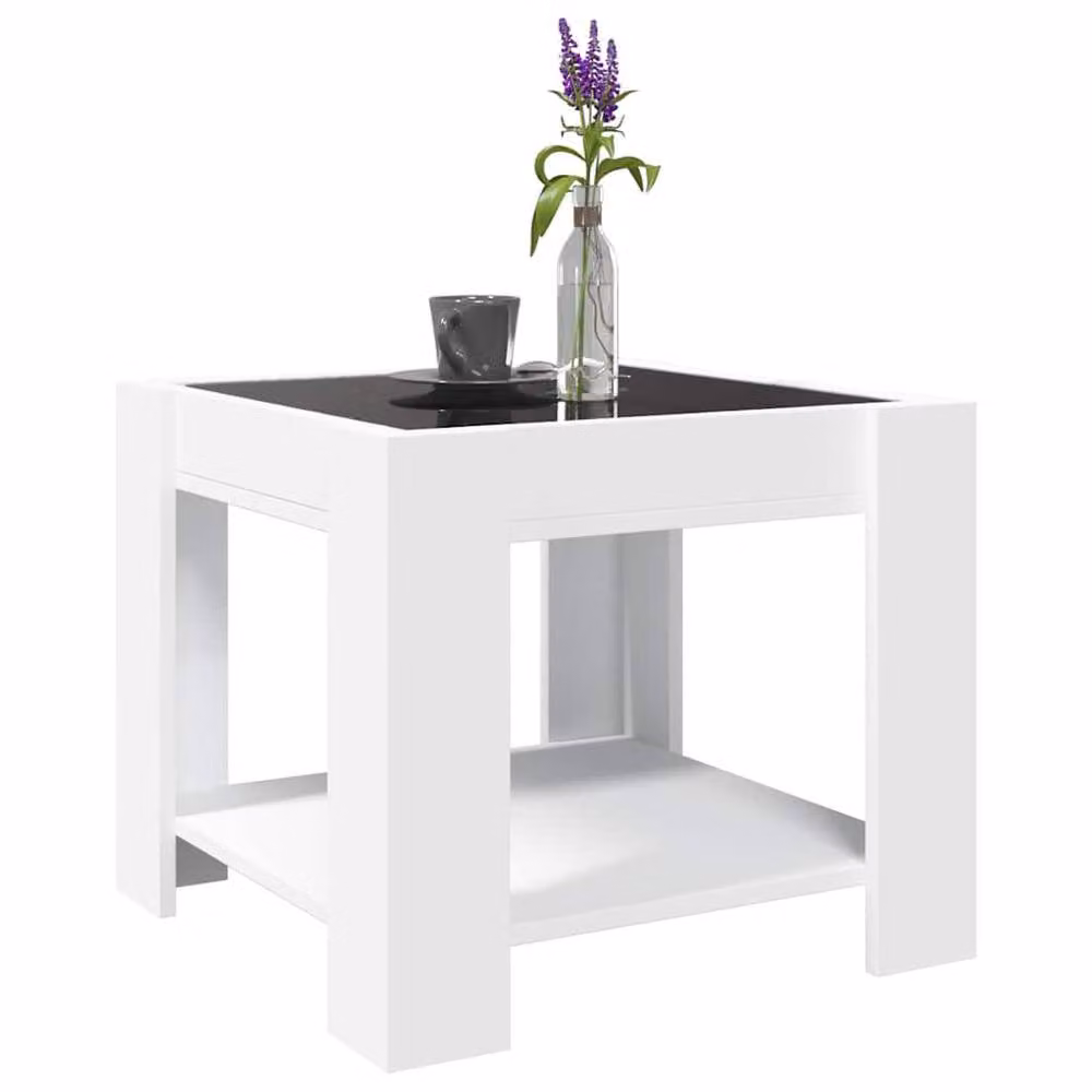 Berkfield Home White Glossy LED Coffee Table with Glass Top, W/D/H: 53 x 53 x 45 cm – 2