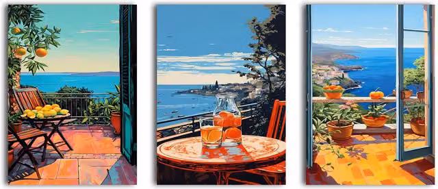 Simpa Terrace Ocean Views 3 Panel Canvas Wall Art, Multicolour Mediterranean Landscape Photograph – 4