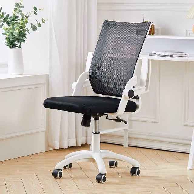 Livingandhome Ergonomic Modern Swivel Office Chair with Armrests in Black and White Fabric