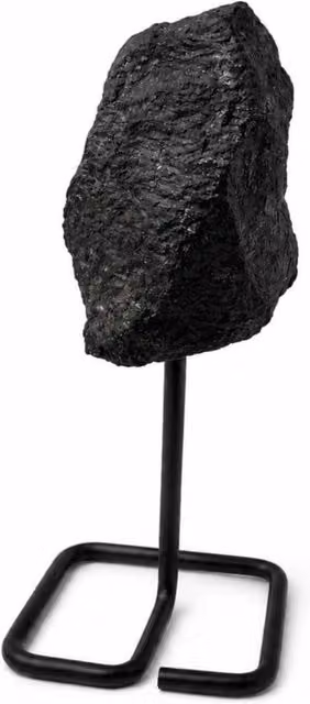 KDMD Black Tourmaline Natural Crystal Specimen on Metal Stand for Tabletop Display