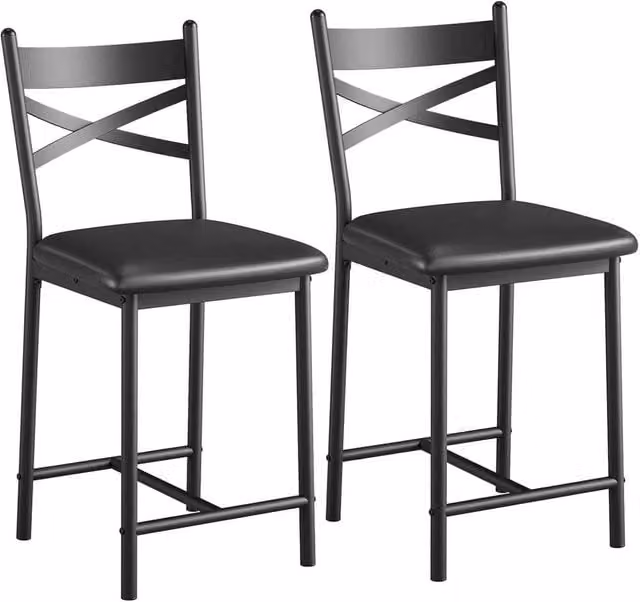 VOGREX Set of 2 Black Synthetic Leather and Metal Counter Height Bar Stools