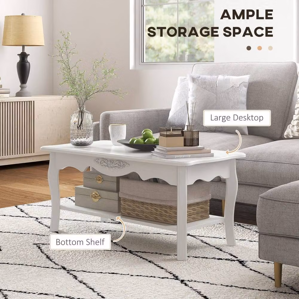 Wyld Haus Noketa White Rectangular Mid Century Coffee Table with Storage Shelf – 3