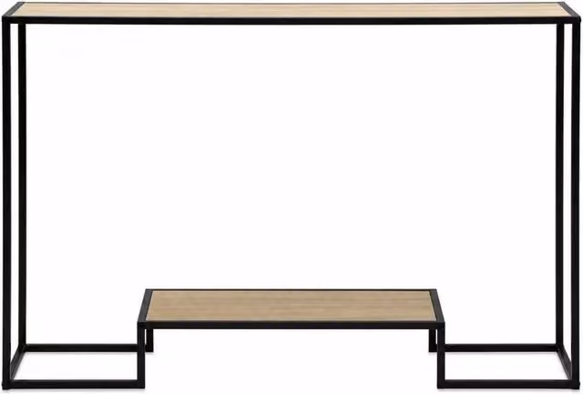 CALICOSY Modern 2-Tier Industrial Console Table in Light Oak Finish, W: 120 cm, D: 30 cm, H: 80 cm – 1
