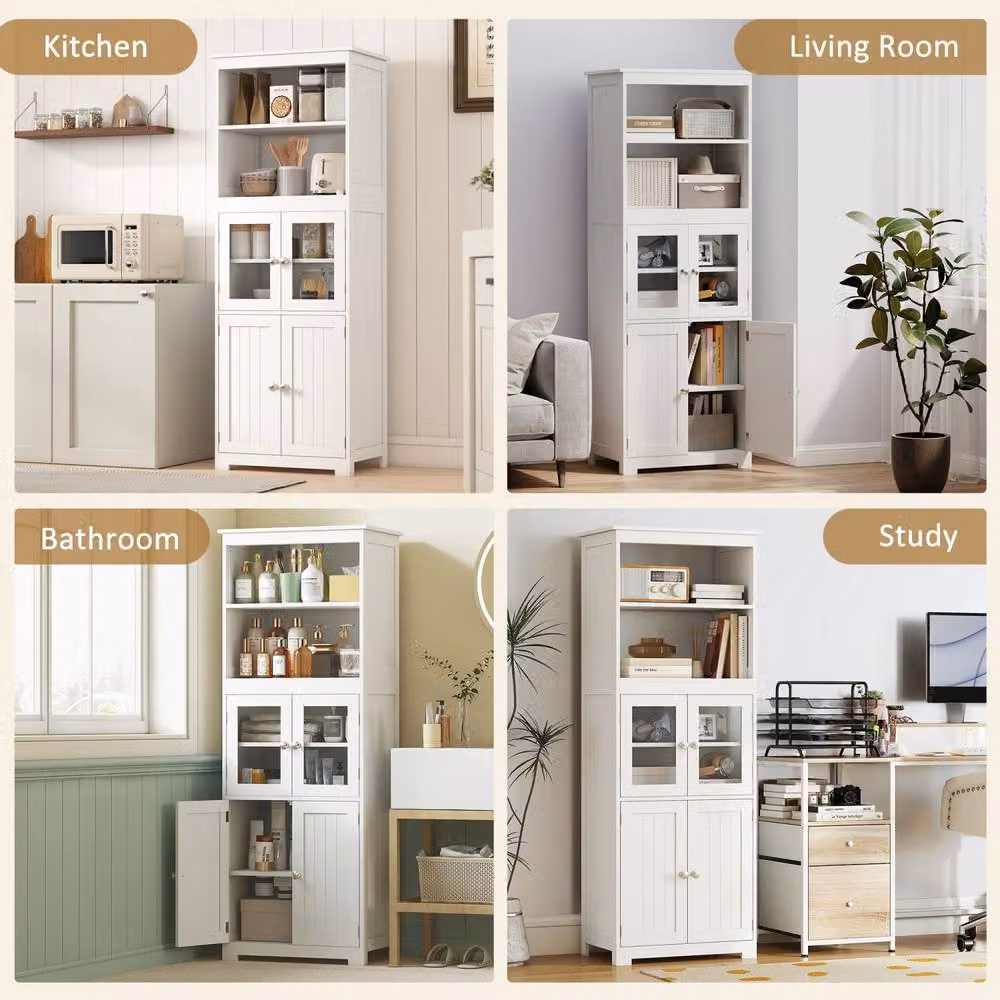 Wyld Haus Doke White Tall Kitchen Cupboard with Glass Doors and Internal Shelves – 5