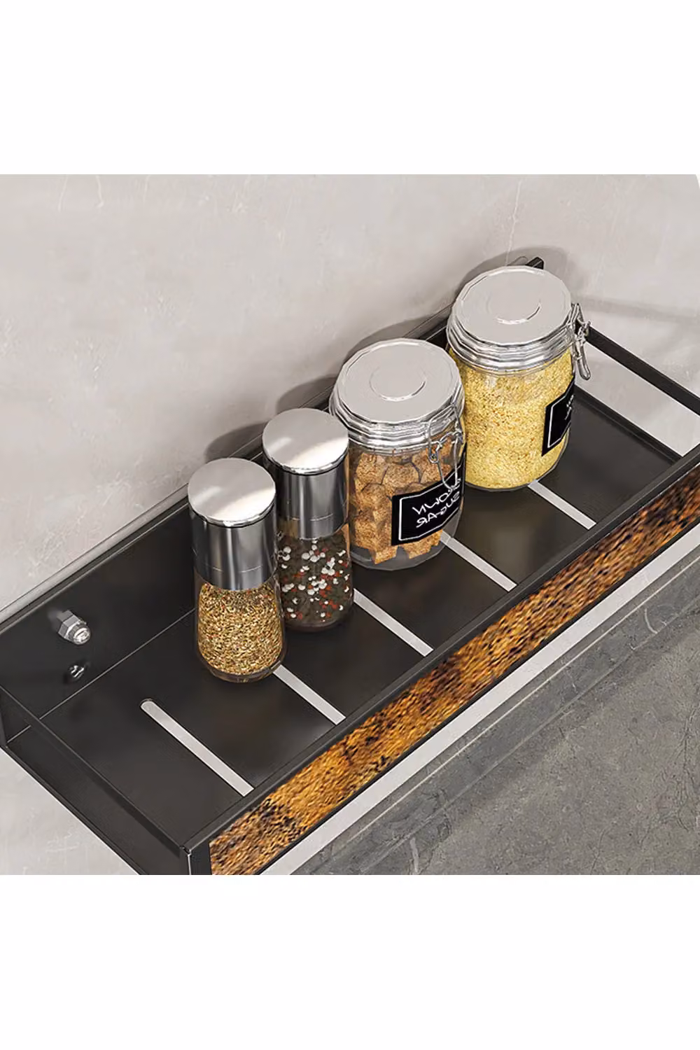 Livingandhome 3 Piece Brown Industrial Wall-Mounted Metal and Wood Spice Rack and Refrigerator Storage Set – 3