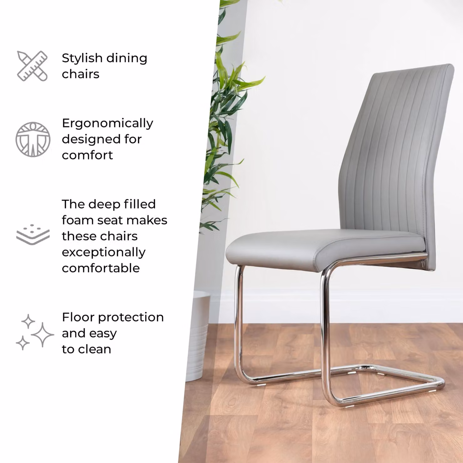 FurnitureboxUK Lorenzo Faux Leather Dining Chairs with Chrome Legs, Set of 2, Grey – 5