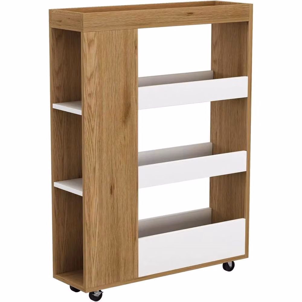 FORGEVIO 4 Tier Slim White Oak Rolling Kitchen Trolley, Multicolour Portable Storage Cart – 3