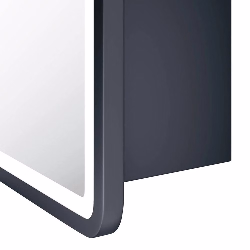 FLAVORA Black Matt Modern Wall Mounted Bathroom Mirror Cabinet with Integrated LED Lighting and Anti-Fog Glass Doors – 2