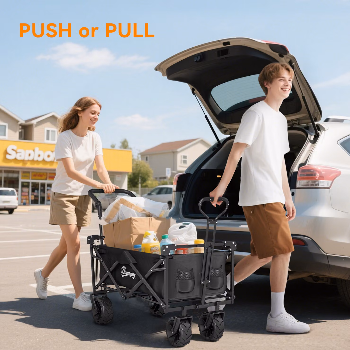 Outsunny Folding Storage Wagon with Canopy and Handle in Black – 4