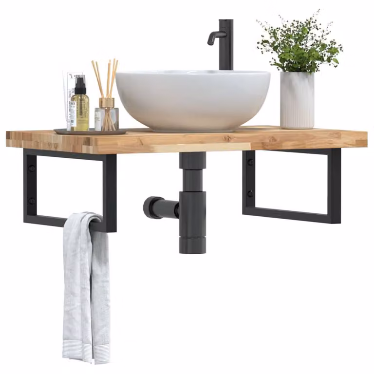 Berkfield Home Wall Mounted Basin Shelf in Brown Acacia Wood and Steel