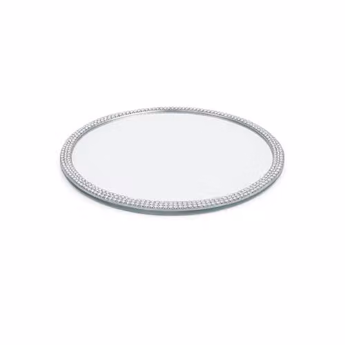 Melody Maison Silver Jewelled Mirrored Round Glass Display Plate – 5