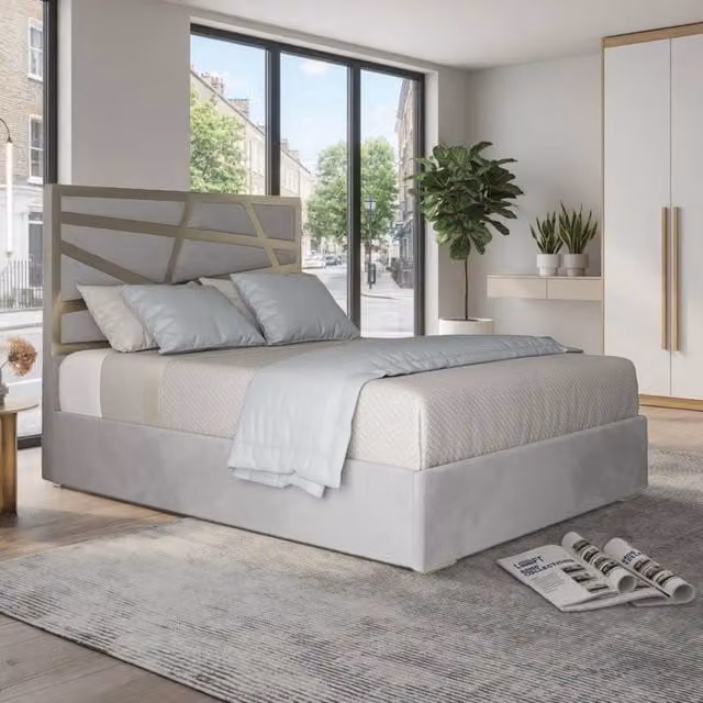 KDMD Frogham Grey Velvet and Metal Designer Bed Frame, Single, W/D/H: 90 x 190 x 127 cm – 1