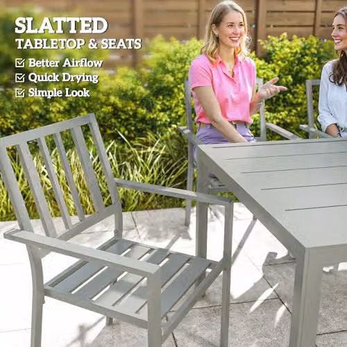 Outsunny 7 Piece Modern Garden Furniture Set with Rectangular Table and Chairs, Grey – 2